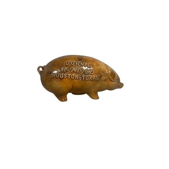 Bennington Style Piggy Bank Pig Dime Bank Ceramic With Gold Speck Glaze VTG 1969 - Picture 10 of 12